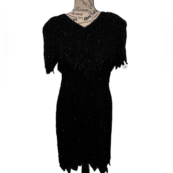 Vintage Black Beaded Silky Nites Dress - Picture 1 of 4